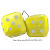 3 Inch Yellow Fuzzy Dice with SILVER GLITTER DOTS