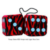 3 Inch Zebra Red Furry Dice with Light Blue Dots