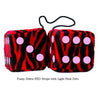 4 Inch Zebra Red Fluffy Dice with Light Pink Dots