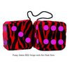 4 Inch Zebra Red Fluffy Dice with Hot Pink Dots