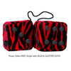 4 Inch Zebra Red Fluffy Dice with BLACK GLITTER DOTS