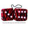 4 Inch Zebra Red Fluffy Dice with LIGHT PINK GLITTER DOTS