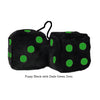 3 Inch Black Fuzzy Dice with Dark Green Dots