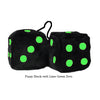 3 Inch Black Fuzzy Dice with Lime Green Dots