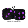 4 Inch Black Fuzzy Dice with Royal Purple Dots